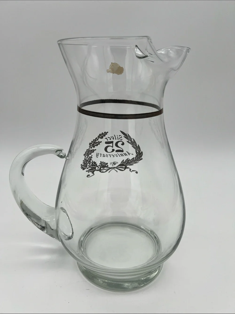 Vintage West Virginia Glass Co. 25th Silver Anniversary Hand-blown Glass Pitcher